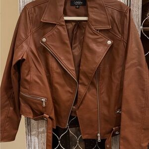 CoffeeShop Women's Tan pleather Biker Jacket